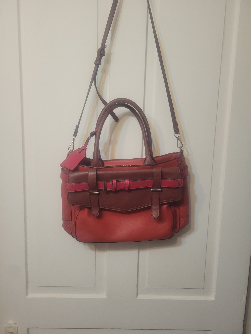 Reed Red and Brown Leather Satchel Handbag